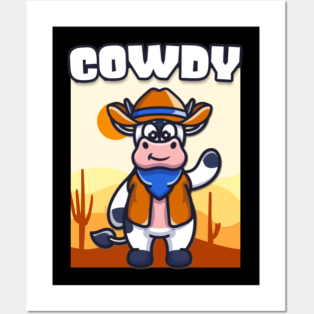 Cowdy Funny Cow Cowboy Costume Western Ranch Wall Art by Foxxy Merch